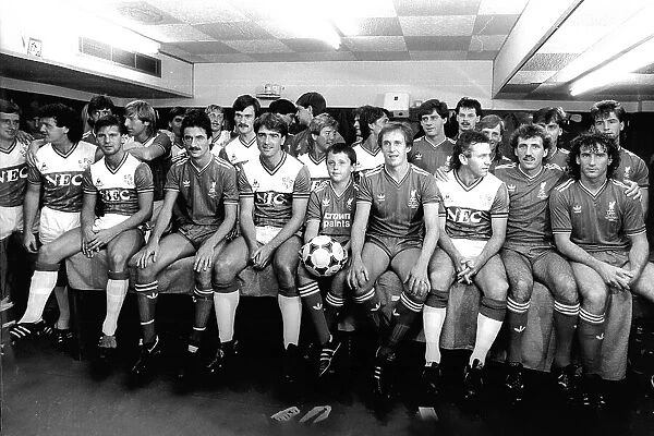 Everton and Liverpool FC players at footballer Phil Neal's testimonial, 1985