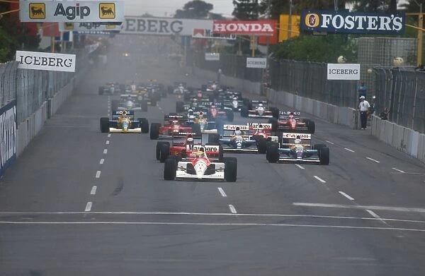 1991 United States Grand Prix: Ayrton Senna leads Alain Prost, Nigel Mansell, Riccardo Patrese, Gerhard Berger, Jean Alesi, Nelson Piquet