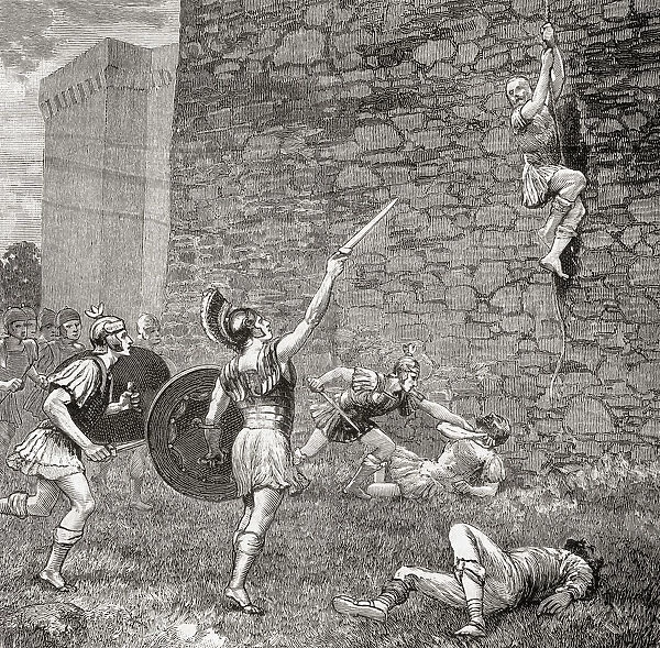 The attempted escape of Marius the Younger at Praeneste after his defeat at the Battle of Sacriporto, 82 BC. Gaius Marius 'the Younger'aka Gaius Marius minor, c 110-82 BC. Roman republican general and politician. From Cassells Illustrated Universal History, published 1883