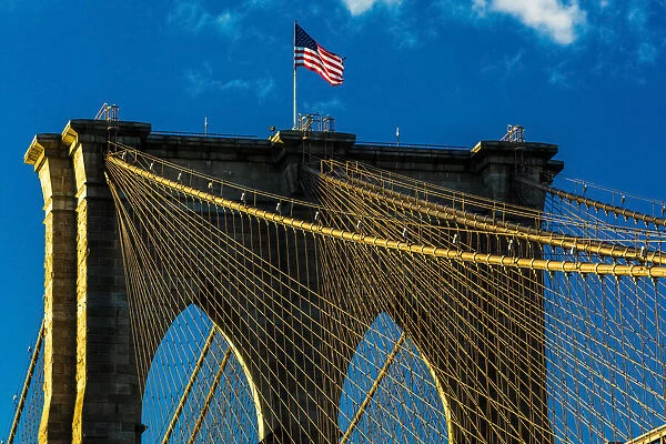 Brooklyn Bridge at sunset, New York City, New York, USA