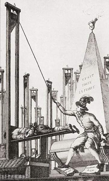 Cartoon Showing Robespierre Guillotining The Executioner After Having Guillotined Everyone Else In France. Maximilien Fran