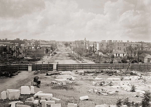 Columbia, South Carolina, United States of America in February 1865 after much of the city was destroyed by fire. Seen here from the State House. After a photograph by American photographer George N. Barnard, 1819 - 1902