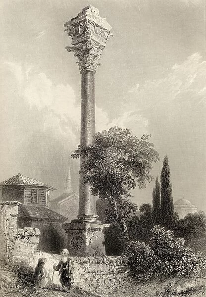 Column Of Marcian, (Time Of The Lower Empire) Istanbul, Turkey. Engraved By H. Adlard After W. H. Bartlett