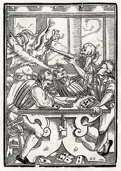 Death And The Devil Come For The Card Player Woodcut By Georg Scharffenberg After Hans Holbein The Younger From Der Todten Tanz Or The Dance Of Death Published Basel 1843