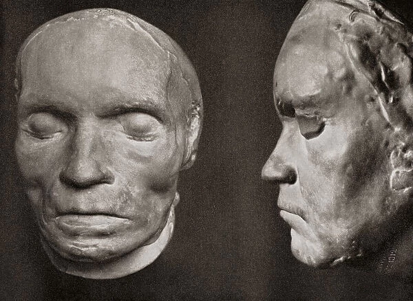 The death mask of Beethoven, molded by Josef Danhauser around twelve hours after Beethovens death. Ludwig van Beethoven, 1770 - 1827. German composer and pianist. From Ludwig van Beethoven, 1770 - 1827, Sein Leben in Bildern (His Life in Pictures)