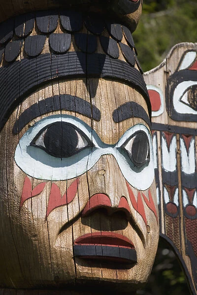 Detail Of A Figure Carved Into A Totem Pole, Totem Bight State Historical Park, Ketchikan, Southeast Alaska, USA, Spring