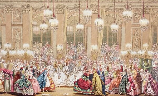 A French Masquerade Ball Celebrating The Marriage Of Louis, Dauphin Of France, To Maria Teresa Rafaela, Infanta Of Spain, February 1745, In The Galerie Des Glaces, Palace Of Versailles, France. After A Work By Charles Nicolas Cochin. From Xviii Siecle Institutions, Usages Et Costumes, Published Paris 1875