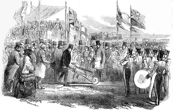 The Illustrated London News Etching From 1853. The Marquis Of Londonderry Commencing The Seaham To Sunderland Railway