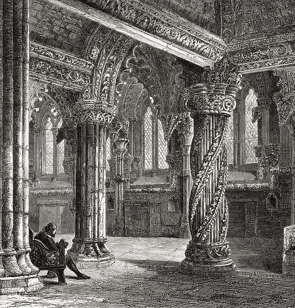 Interior Of Roslin Chapel, With The Apprentice Pillar. Roslin, Midlothian, Scotland. From The Book Scottish Pictures Drawn With Pen And Pencil By Samuel G. Green Published 1886