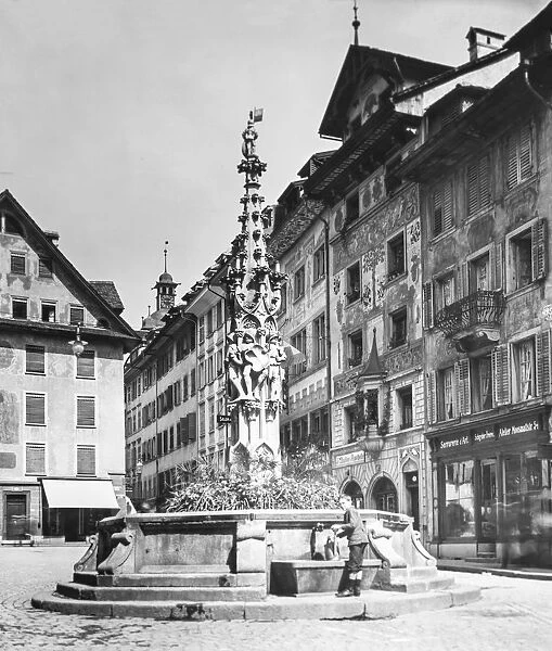 Lucerne Weinmarkt Switzerland Magic Lantern Slide Circa 1900