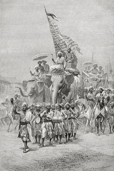 The Maharaja Of Baroda, India Riding An Elephant, In The 19Th Century. From El Mundo En La Mano, Published 1878