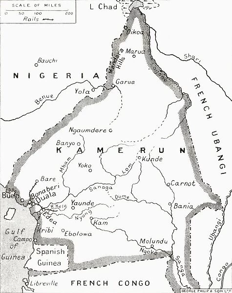 Map Of The Cameroons, Scene Of One Of Britains Campaigns During World War One. From The Illustrated War News Published 1915