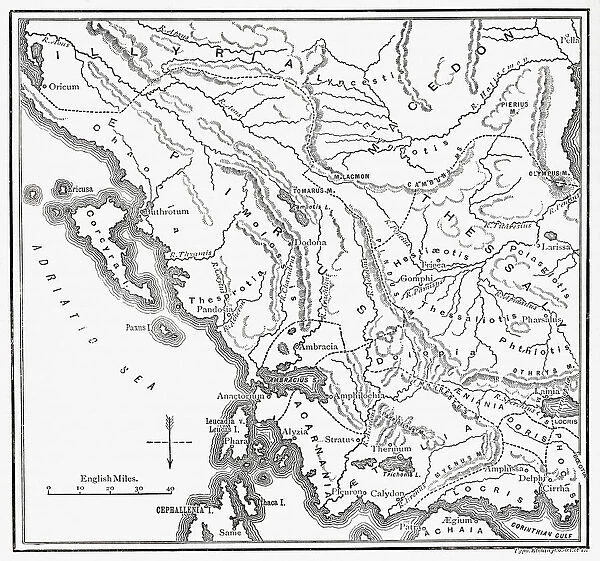 Map of Epirus and western Greece, 295 BC. From Cassells Universal History, published 1888
