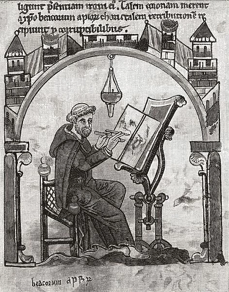 A Monk At His Desk In A Scriptorium, C. 1200. From The Book Short History Of The English People By J. R. Green, Published London 1893