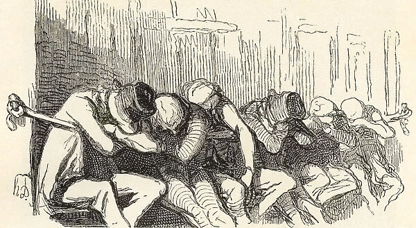 A Night Shelter For The Poor And Homeless, Provided By The Salvation Army In The 19th Century, Aka 'two Penny Hangover'. The Client Was Charged Two Pennies And Was Allowed To Sleep By Leaning On Or Hanging Over A Rope Placed In Front Of A Bench, But Not Allowed To Lie Down Flat On His Back. The Rope Was Cut At Daybreak In Order To Encourage The Clients To Wake Up Early And Leave. From Illustrierte Sittengeschichte Vom Mittelalter Bis Zur Gegenwart By Eduard Fuchs, Published 1909