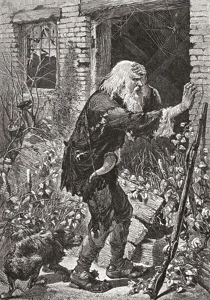 Rip Van Winkle. Portrait of the character of the same name in Washington Irving┼¢s short story. After an engraving by John Steeple Davis from a work by artist Charles Maurand