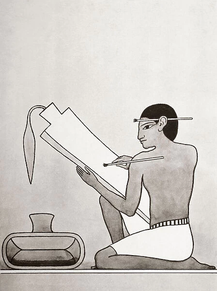 A scribe in ancient Egypt. From a contemporary print, c. 1935