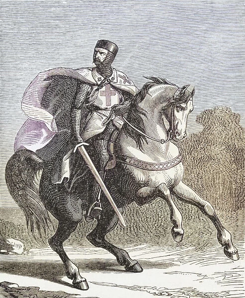 A soldier of the Knights Templar. The order was also known as Poor Fellow-Soldiers of Christ and of the Temple of Solomon and Order of Solomons Temple, or more commonly the Templars. It existed from circa 1128 to circa 1312. After a 19th century engraving by Frits Ohrloff