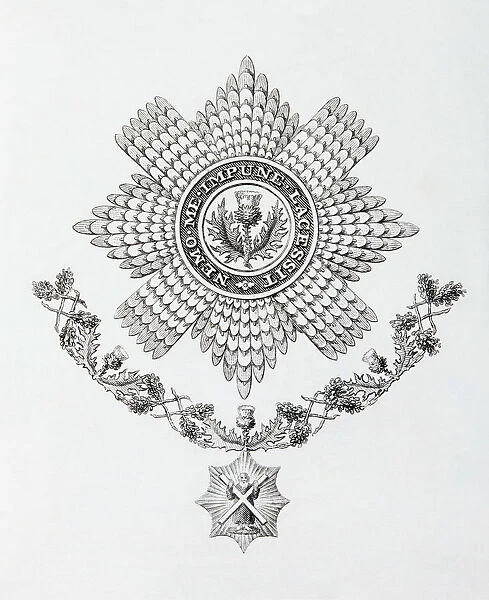 Star, Collar And Badge Of The Order Of The Thistle. From The Cyclopaedia Or Universal Dictionary Of Arts, Sciences And Literature By Abraham Rees, Published London 1820