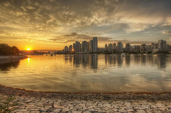 Sunset Over False Creek And City Skyline; Vancouver British Columbia Canada