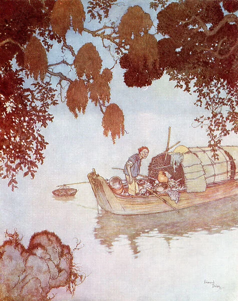 Among These Trees Lived A Nightingale, Which Sang So Deliciously That Even The Poor Fisherman, Who Had Planty Of Other Things To Do, Lay Still To Listen To It, When He Was Out At Night Drawing In His Nets. Illustration By Edmund Dulac For The Nightingale. From Stories From Hans Andersen, Published 1938
