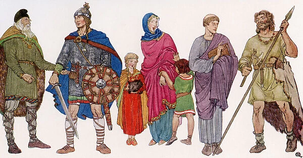 Typical Anglo-Saxon dress. From Everday Life in Anglo-Saxon, Viking and Norman Times, published 1926