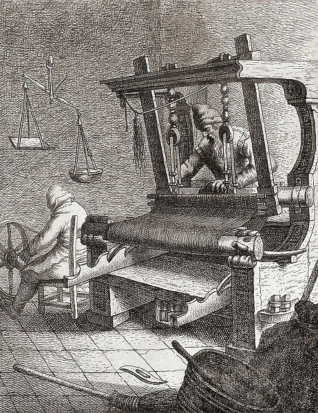 Weaver Weaving Loom Spinning Spinning Wheel 17th Century
