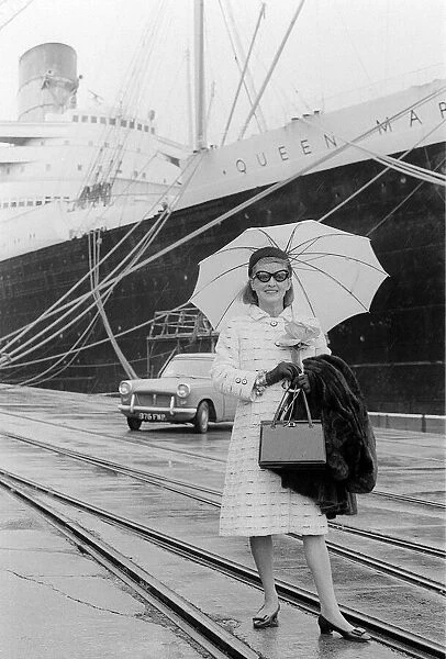 Bette Davis arrives in Southampton aboard the Queen Mary. 25th April 1967