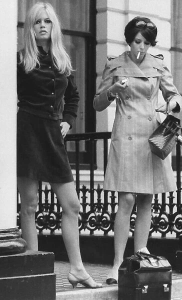 Brigitte Bardot French actress outside London flat 1966 with friend