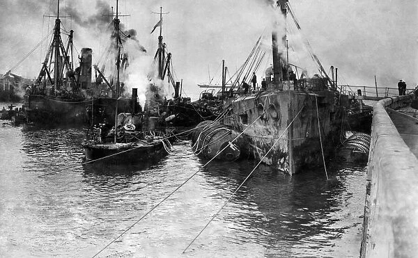British battleship HMS Vindictive which was sunk in Belgium during the 1918 raid