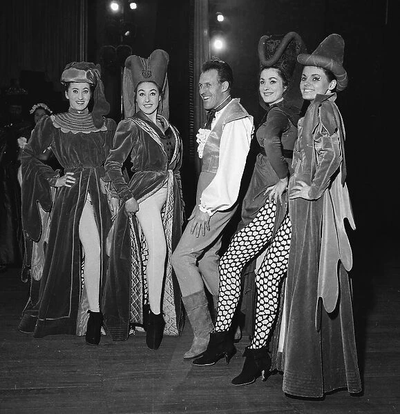 Bruce Forsyth with the chorus girls from the panto Turn Again Whittington 1961