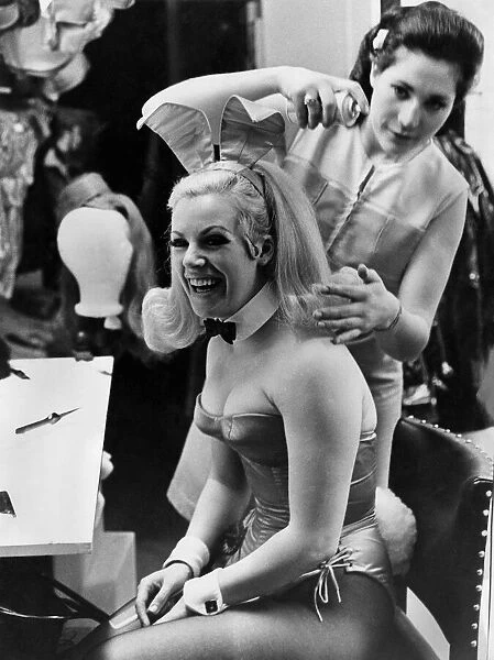 A bunny girl having her hair done at the Playboy club, London. September 1969. P018501