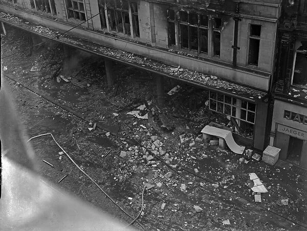 The burnt out shell of C and A in Corporation Street, Birmingham following an incendiary