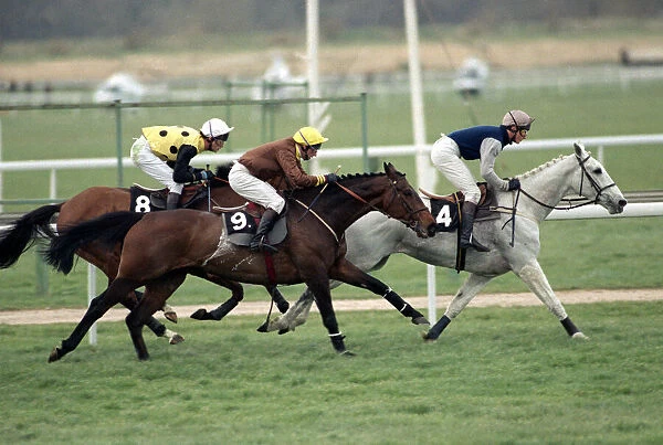 Desert Orchid out in front during the Cheltenham Gold Cup race 15th March 1990