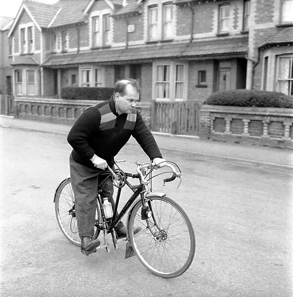 Dickie Bird seen here with his hand pedal bike. 1958 A218
