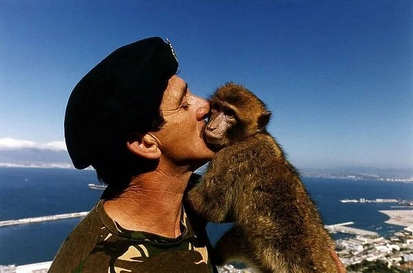 Gibraltar soldier kissing Monkey circa 1990