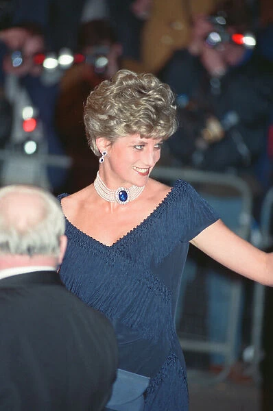 HRH The Princess of Wales, Princess Diana, arrives for the premiere of The Prince of