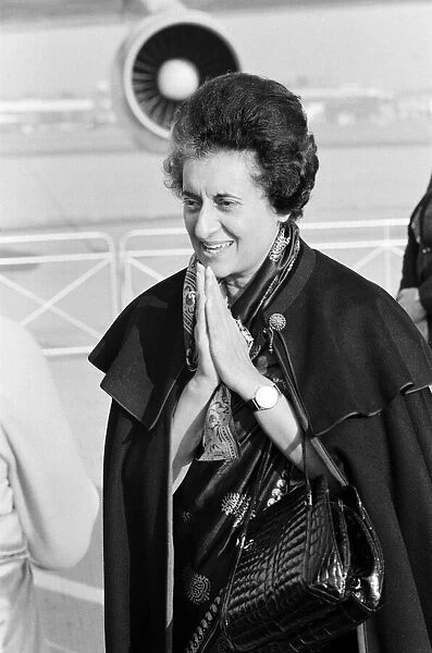 Indira Gandhi, Prime Minister of India, at Heathrow Airport as she departs for India