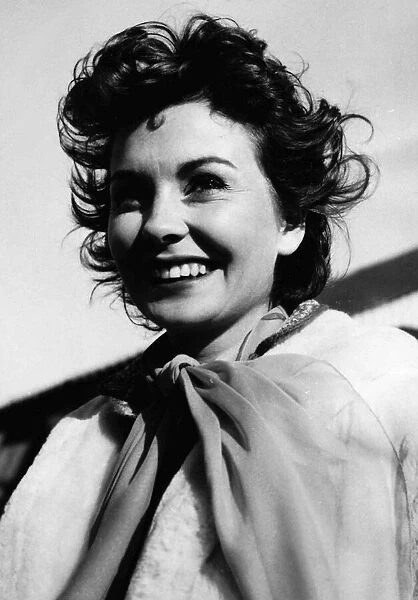 Jean Simmons actress age 25 on arrival at Heathrow airport October 1954