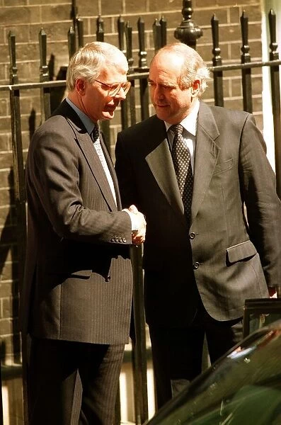 John Major with MP Brian Mawhinney on his last day as Prime Minister outside 10 Downing
