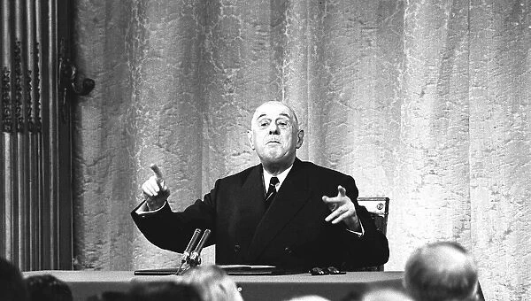 President Charles de Gaulle of France at a press conference at the Elysee Palace in Paris