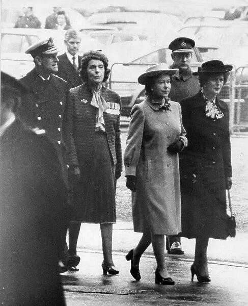 The Queen with prince Philip Margaret Thatcher and Lady Mountbatten at unveiling of