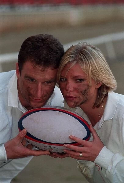 Samantha Janus Actress January 1998 With England rugby captain Mike Catt holding