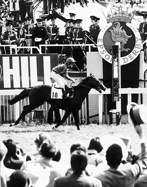 Shergar with jockey Walter Swinburn wins the Derby at Epsom by a record 10 Lenghts 3rd