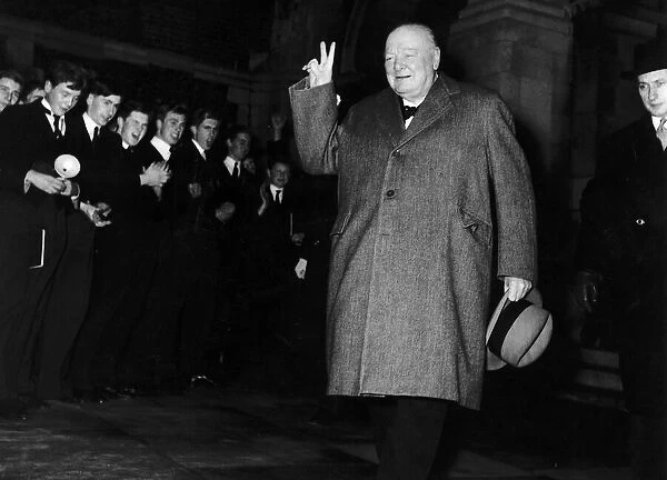 Sir Winston Churchill V-sign V for Victory sign 1953 Prime Minister visiting old