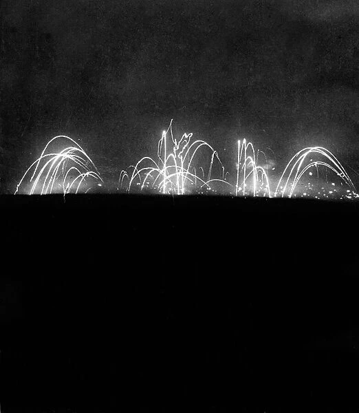 Star Shells and artillery barrage can be seen raging over the Somme Battlefield in this