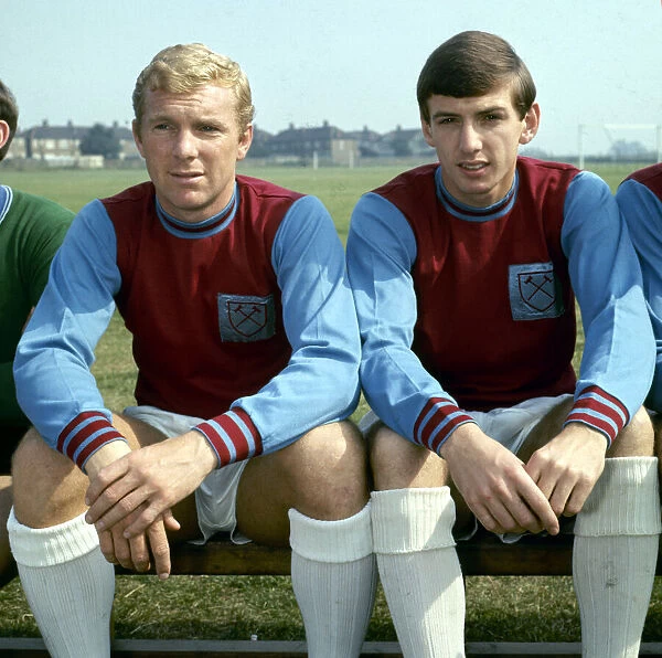 West Ham United captain Bobby Moore with teammate Martin Peters August 1965