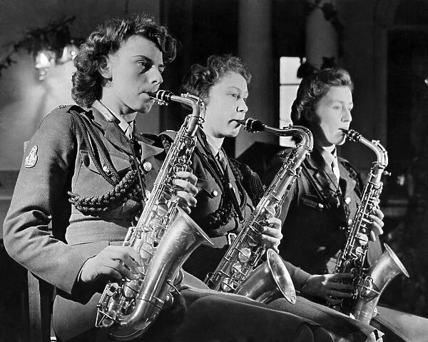 World War II Women. Three times the Sax. Three Sax players from the ATS dance band seen