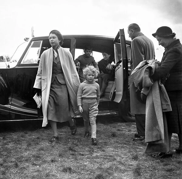 Four year old Princess Anne arrives with her mother Queen Elizabeth II at the European