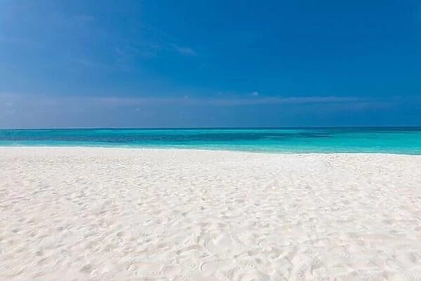 Summer beach background. Sand and sea and sky. Empty tropical beach background. Horizon with sky and white sand